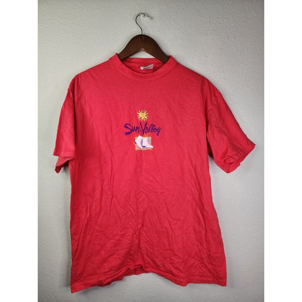 Vintage Sun Valley Shirt Ice Skate Graphic Red Tee USA Made 1994 VTG 90s Large